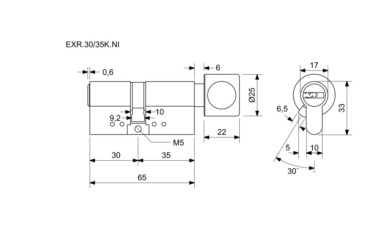 Bezpečnostní knoflíková vložka Euro XStar EXR.30/35K.NI
