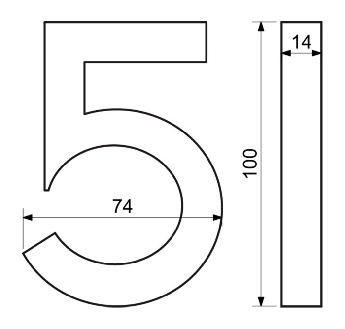 Hliníkové domovní číslo RN.100LV.5.AL.C.3D